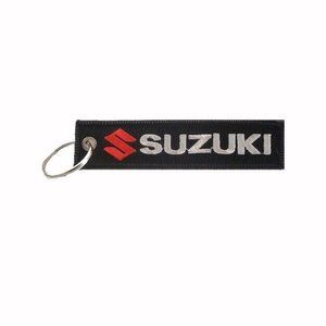 Suzuki Black-Silver Key Chain Fob Embroidered - NEW FAST SHIP